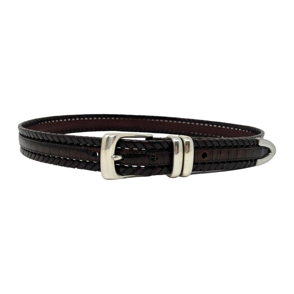 Fossil Dark Brown Braided Leather Belt with Silver Buckle